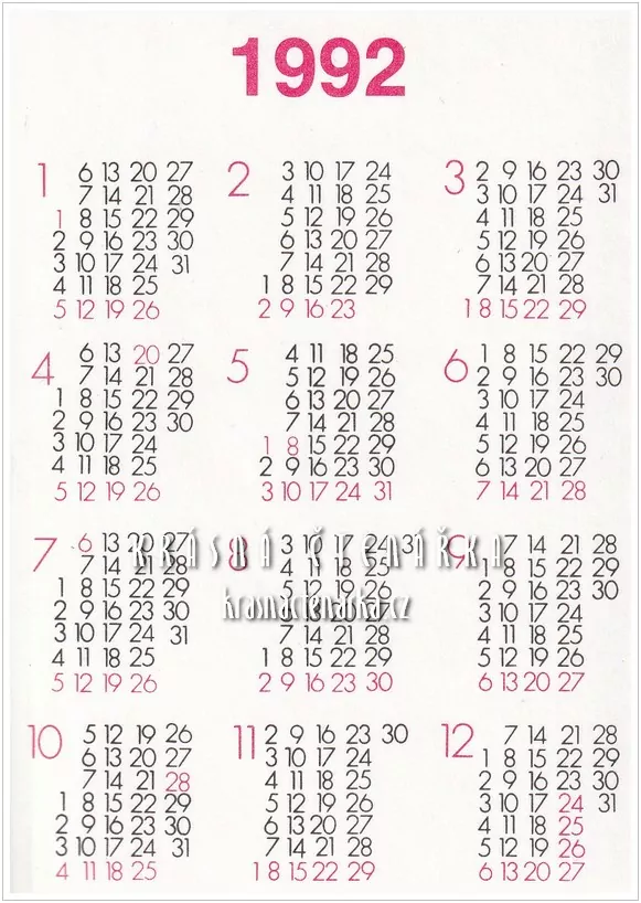 Kalendář kapesní: PRECIOSA 1992