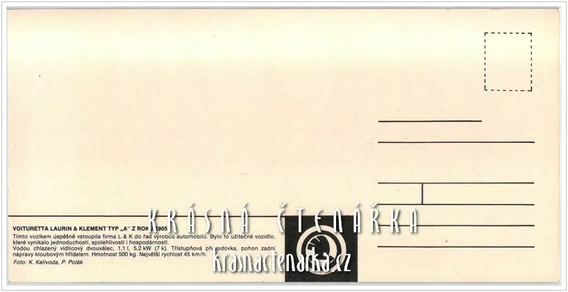 Automobil VOITURETTA LAURIN & KLEMENT typ "A" z roku 1905