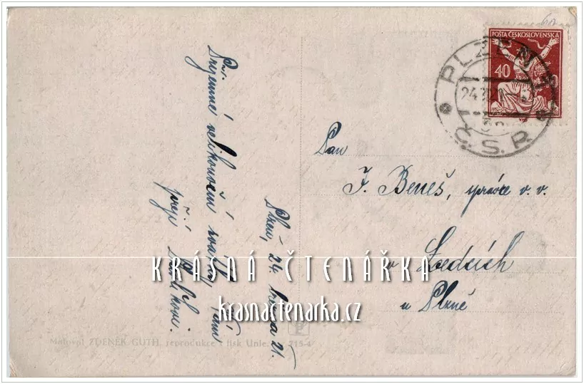 Přání VELIKONOČNÍ s dívenkou, která maluje vejce (il. Zdeněk Guth)