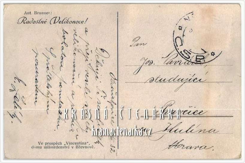 Přání VELIKONOČNÍ a děti vezoucí velk vejce (il. Brunner Antonín)