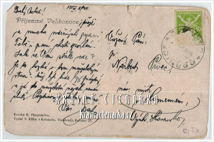 Přání VELIKONOČNÍ a batole lezoucí z vejce