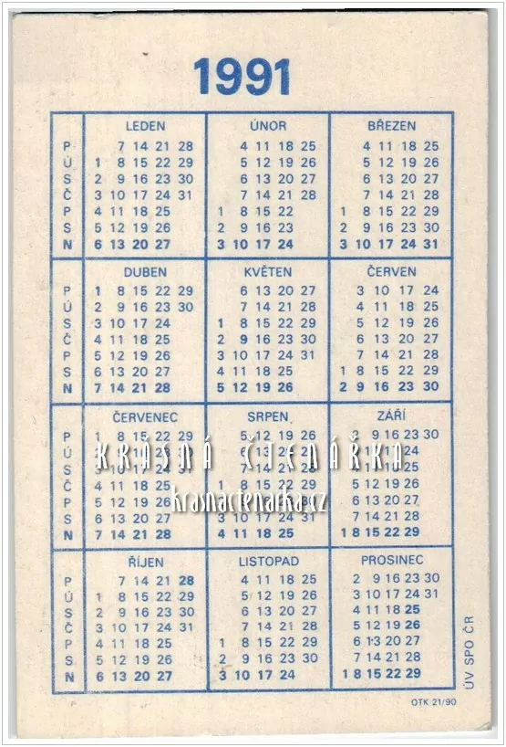 Kalendář kapesní: VAŘIČ NENÍ TOPIDLO ! 1991