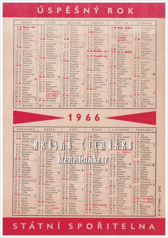 Kalendář plánovací: STÁTNÍ SPOŘITELNA 1966