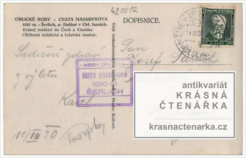 DEŠTNÉ V ORLICKÝCH HORÁCH, Masarykova chata na Šerlichu