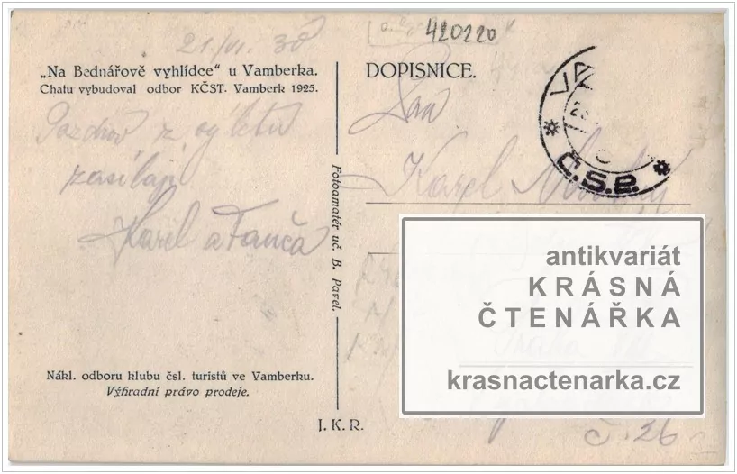 VAMBERK, Bednářova chata "Na vyhlídce"