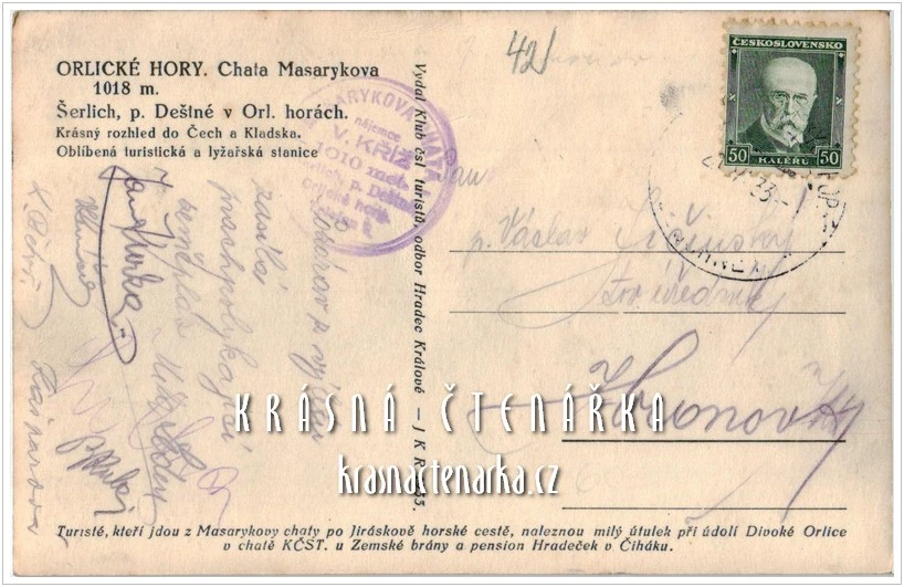 DEŠTNÉ V ORLICKÝCH HORÁCH, Masarykova chata na Šerlichu