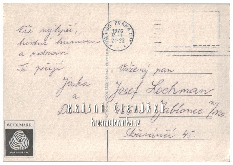 REKLAMNÍ pohlednice: WOOLMARK, čistá střižní vlna