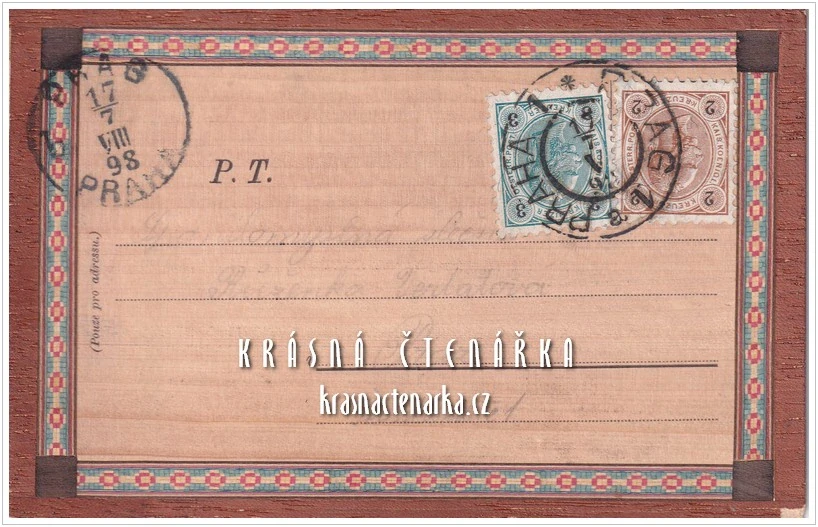 Reklamní dřevěná pohlednice: VÝSTAVA ARCHITEKTURY A INŽENÝRSTVÍ 1898