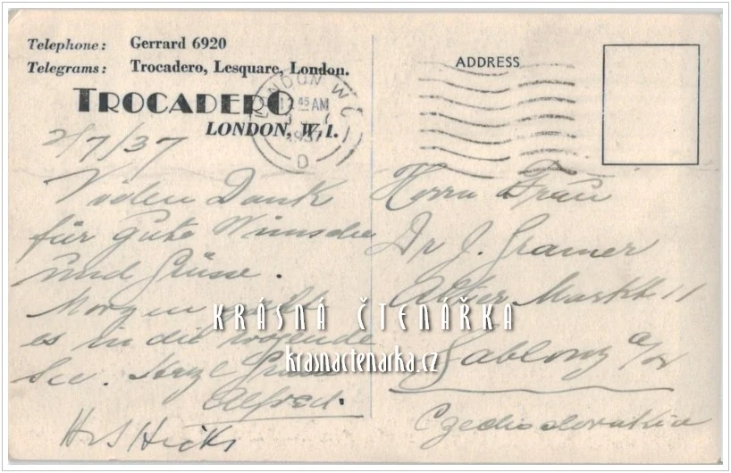 REKLAMNÍ pohlednice: TROCADERO, Le premier Restaurant du monde, London