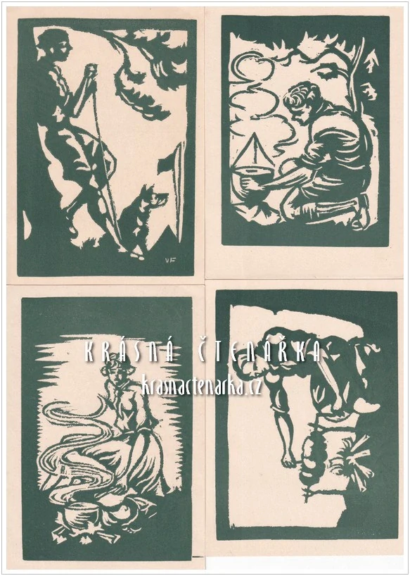 JUNÁCKÉ MOTIVY, 6 různých junáckých pohlednic (il. Velen Fanderlík)