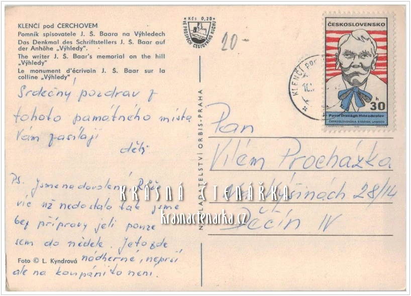 KLENČÍ POD ČERCHOVEM, Pomník Jindřicha Šimona Baara