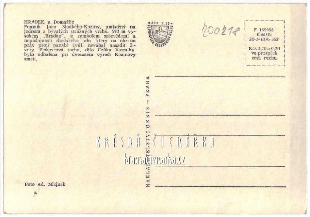 ÚJEZD, Pomník Jana Sladkého Koziny