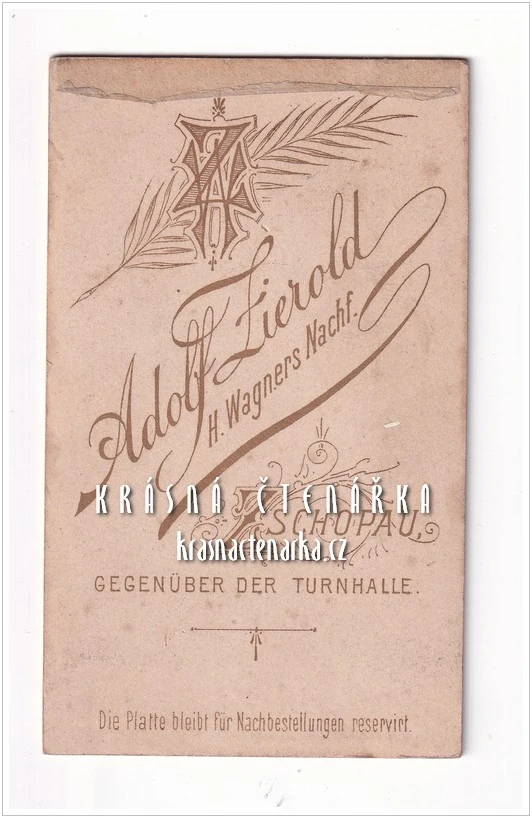 Fotografická vizitka: DÁMA s kufříkem (Atelier Adolf Zierold, Zschopau)