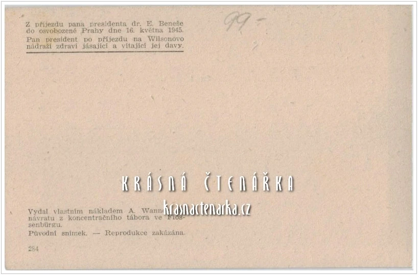 PRAHA, Osvobození Prahy 1945, Prezident Dr. E. Beneš po příjezdu do Prahy