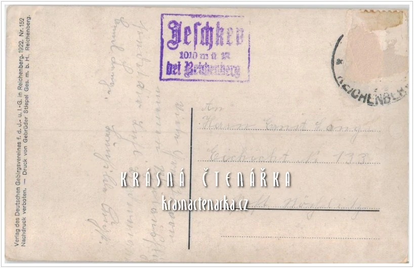 Hora JEŠTĚD a horský hotel v zimě (vydáno 1922)