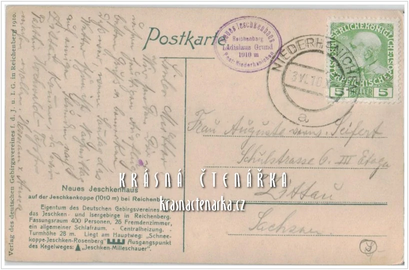 Hora JEŠTĚD a horský hotel (vydáno 1910)