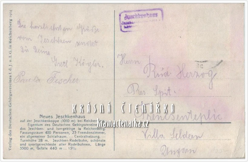Hora JEŠTĚD a horský hotel (vydáno 1914)
