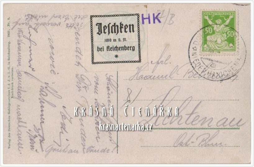 Hora JEŠTĚD a horský hotel (vydáno 1921)