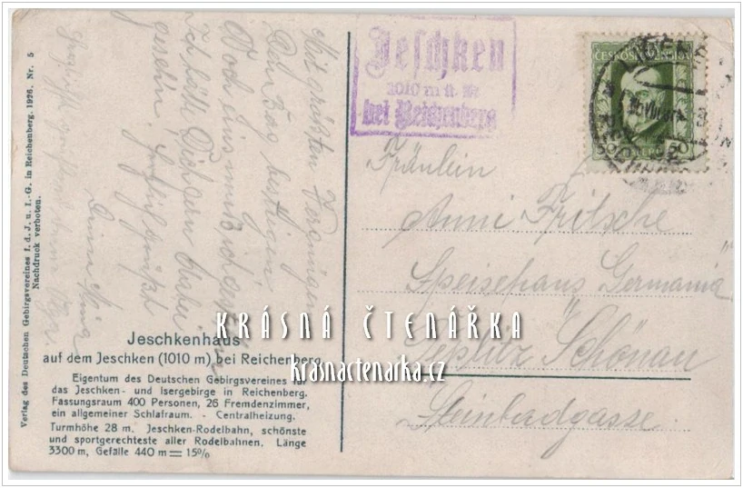 Hora JEŠTĚD a horský hotel (vydáno 1926)