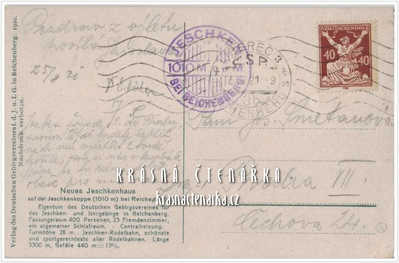 Hora JEŠTĚD a horský hotel (vydáno 1921)