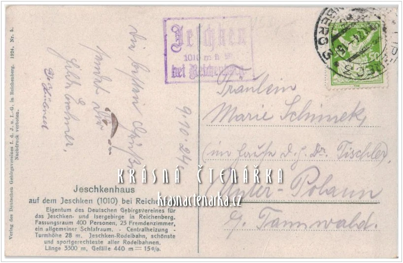 Hora JEŠTĚD a horský hotel (vydáno 1924)