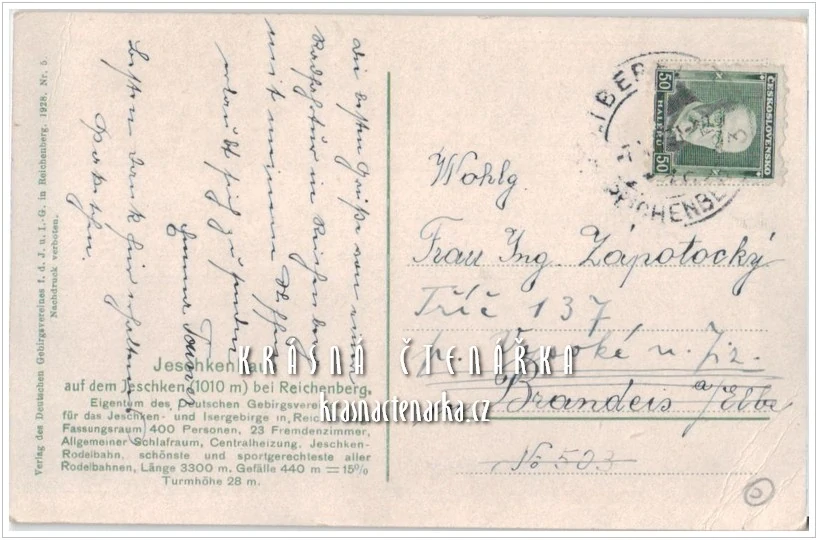 Hora JEŠTĚD a horský hotel (vydáno 1928)