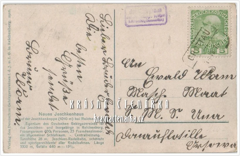 Hora JEŠTĚD a horský hotel (vydáno 1916)