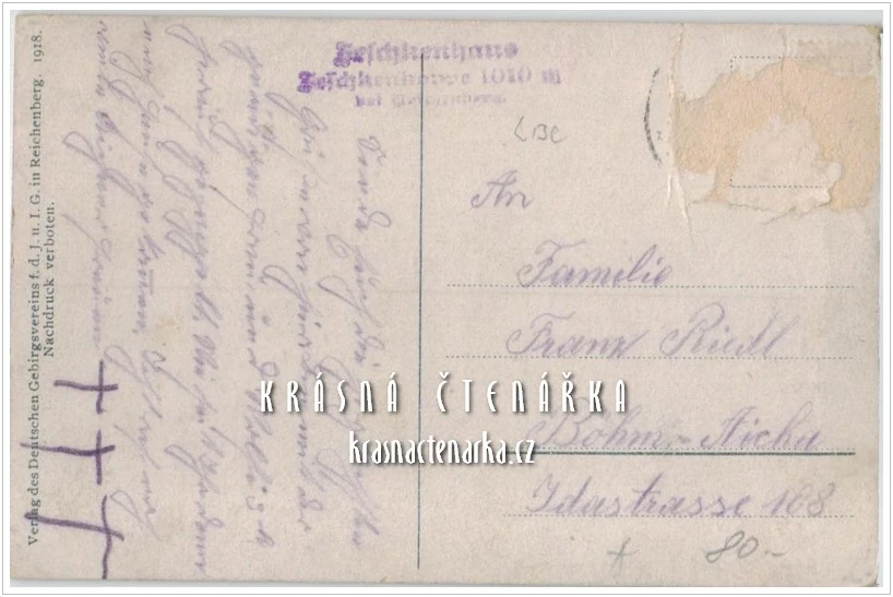 LIBEREC Hanychov a pohled na JEŠTĚD (vydáno 1918)