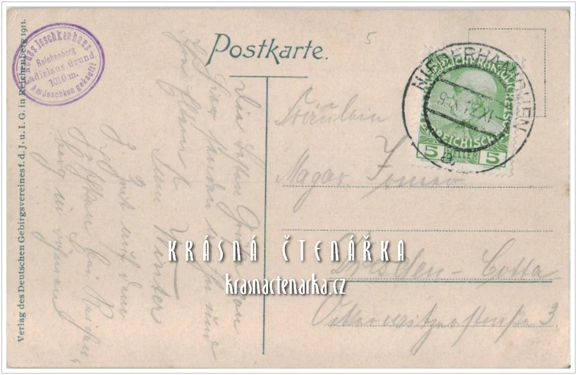 LIBEREC Hanychov a pohled na JEŠTĚD (vydáno 1911)