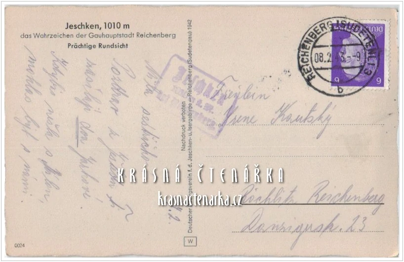 LIBEREC Hanychov a pohled na JEŠTĚD (vydáno 1942)