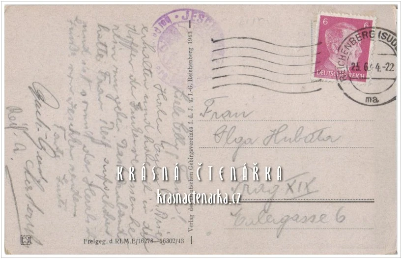 LIBEREC Hanychov a pohled na JEŠTĚD (vydáno 1943)