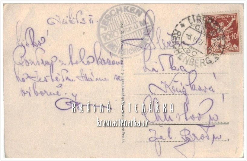 LIBEREC Hanychov a pohled na JEŠTĚD (vydáno 1920)