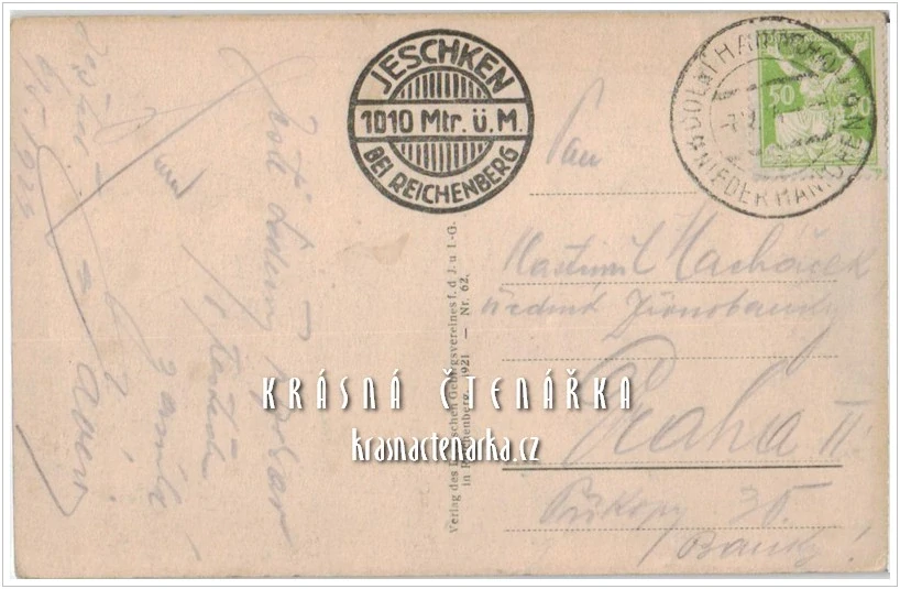 LIBEREC Hanychov a pohled na JEŠTĚD (vydáno 1921)