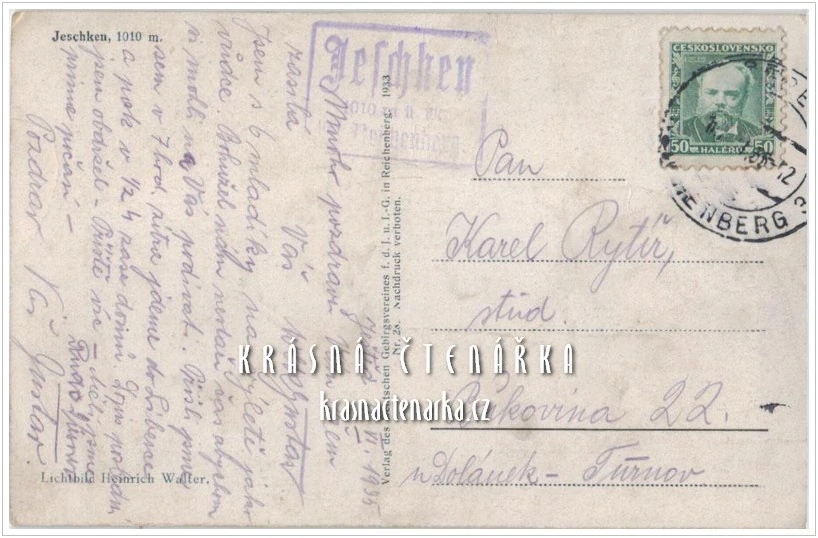 Hora JEŠTĚD a horský hotel (vydáno 1933)