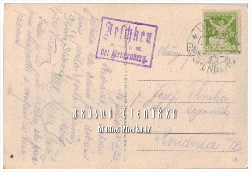 Hora JEŠTĚD a horský hotel v zimě (vydáno 1920)