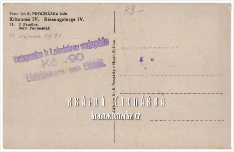 KRKONOŠE, U Pančice, vydáno 1920 (fot. K. Procházka)