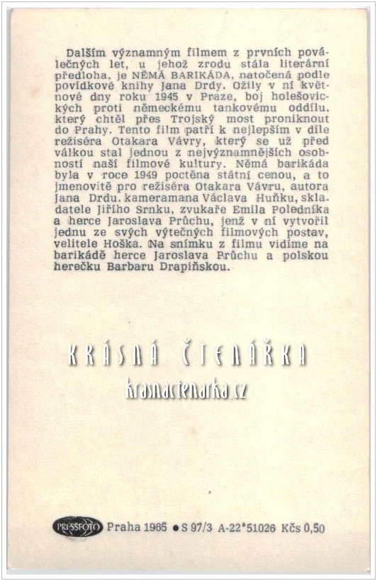 Barbara DRAPIŇSKÁ, Jaroslav PRŮCHA ve filmu BARIKÁDA