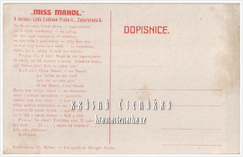 MISS MANOL, Láďa Laďánek (Atelier Manger, Praha)