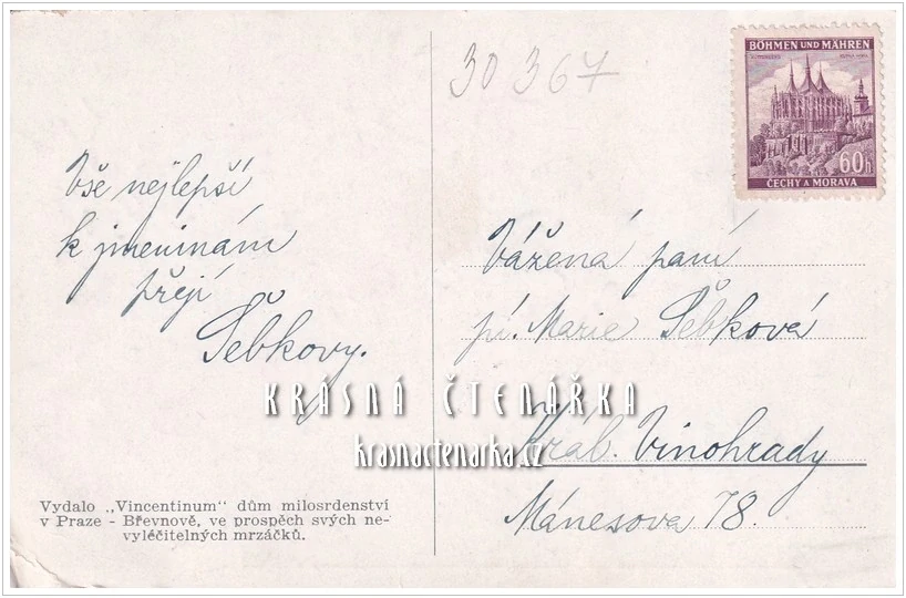 BLAHOPŘÁNÍ květinové s ptáčky (Charitativní pohlednice Vincentium)