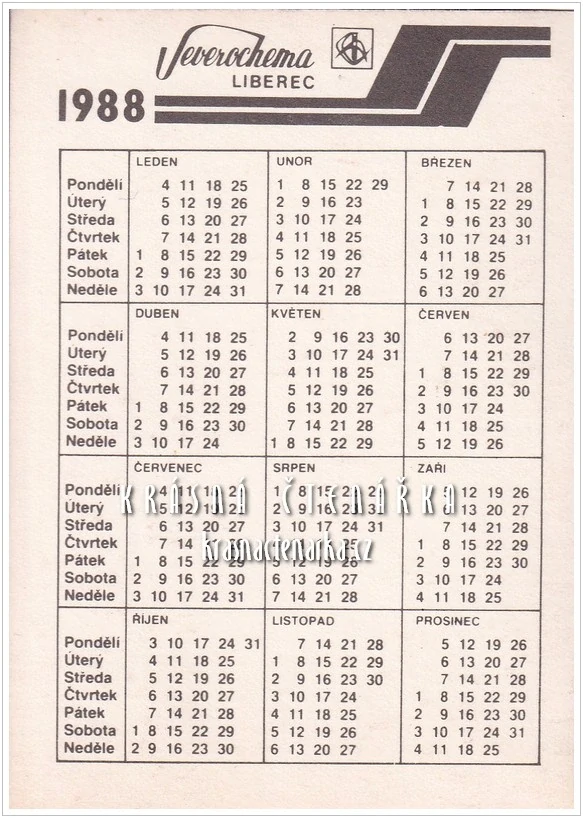 Kalendář kapesní: KOSMETIKA SUSY, Severochema Liberec 1988 (akt žena)