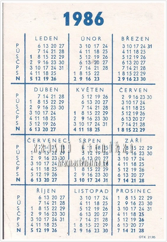 Kalendář kapesní: SBĚRNÉ SUROVINY 1986