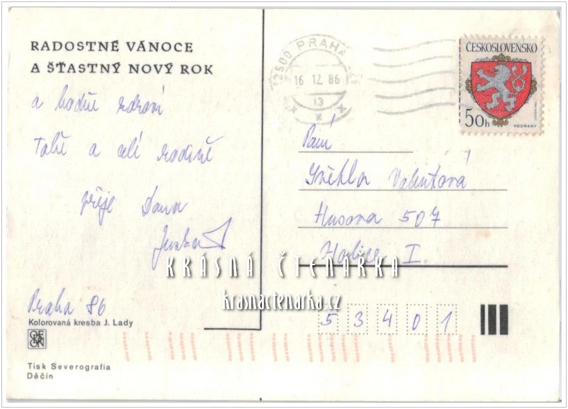 VÁNOČNÍ a NOVOROČNÍ pohlednice (il. Josef Lada)