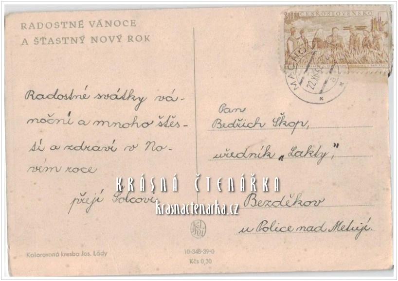 VÁNOČNÍ a NOVOROČNÍ pohlednice (il. Josef Lada)