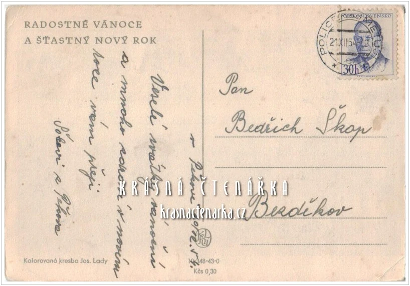 VÁNOČNÍ a NOVOROČNÍ pohlednice (il. Josef Lada)