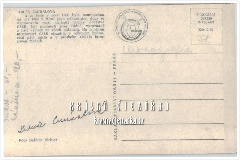 Gymnastka LIBUŠE CMÍRALOVÁ  s podpisem
