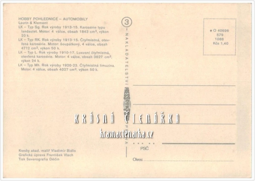 Hobby pohlednice: AUTOMOBILY LAURIN & KLEMENT