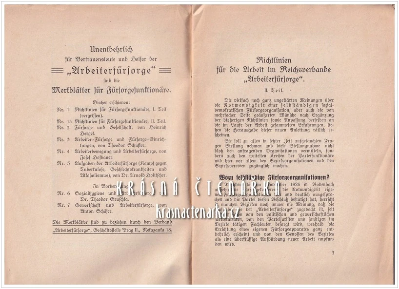RICHTLINIEN für die Arbeit im Reichsverbande „Arbeiterfürsorge“ (Směrnice pro práci v Říšském svazu „Péče o dělníky“)