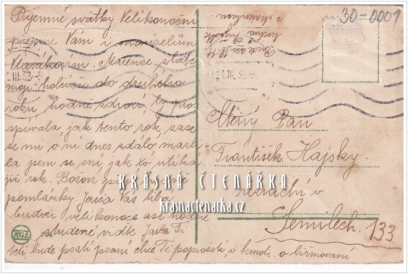 VELIKONOČNÍ pohlednice s hošíkem a kuřátkem