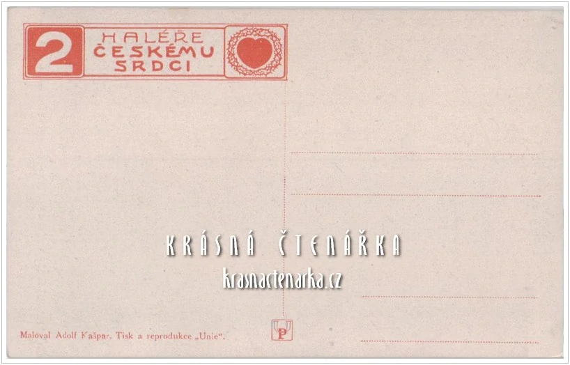 VELIKONOČNÍ pohlednice, Charitativní pohlednice "2 haléře Českému srdci" (il. Kašpar Adolf)