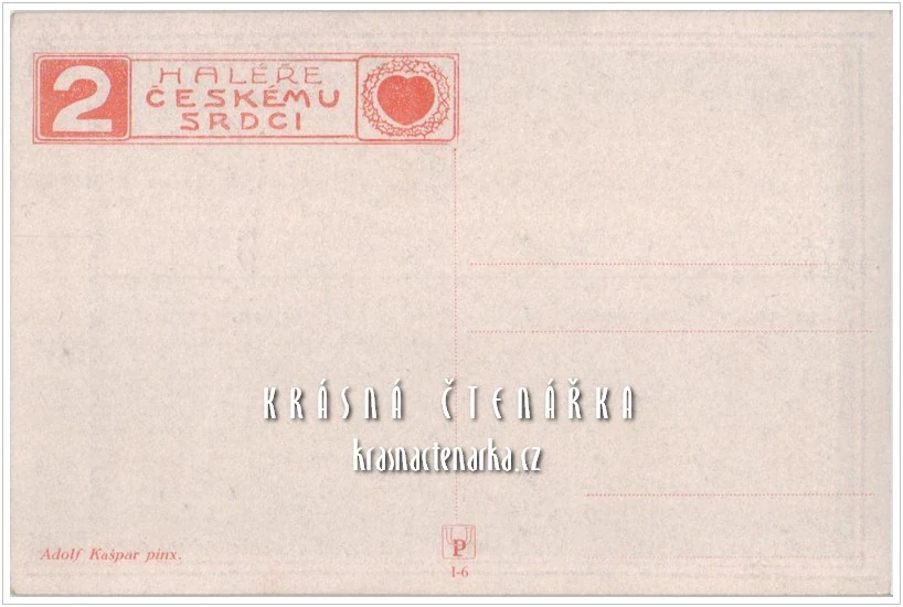 VELIKONOČNÍ pohlednice, Charitativní pohlednice "2 haléře Českému srdci" (il. Kašpar Adolf)